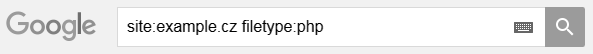 Google dork prozrazující všechny php soubory na doméně example.cz