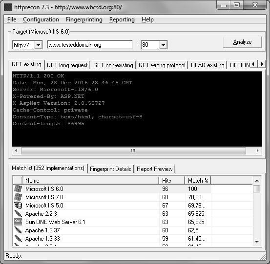 Windows verze nástroje httprecon